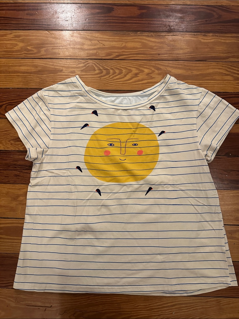 Bonnie & Buttermilk Cream Stripe Tee with Cute Yellow Sun Graphic